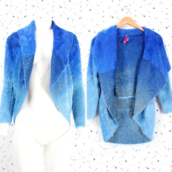 Fuzzy Ombre Cardigan Sweater Blue - Picture 1 of 7
